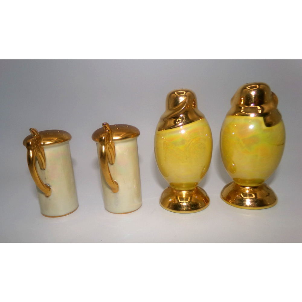 Vintage Lusterware Yellow White Pearlescent Gold Trim Salt & Pepper Shaker Sets - Picture 7 of 13